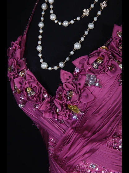 Classy Prom Dresses 1950s A line Spaghetti Straps Grape Tulle Long Parties Gowns Evening Dress AS249