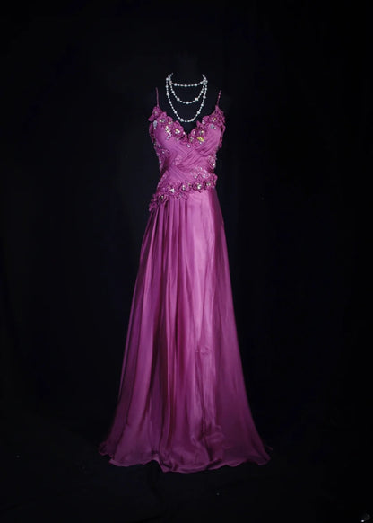 Classy Prom Dresses 1950s A line Spaghetti Straps Grape Tulle Long Parties Gowns Evening Dress AS249