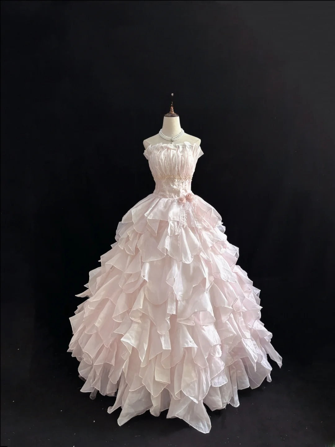 Classy Ball Gowns Strapless Pink Poofy Long With Tiered Layers Quince Dress Sweet 16 inspo Quinceanera Dresses Vestidos De 15 anos RB7650