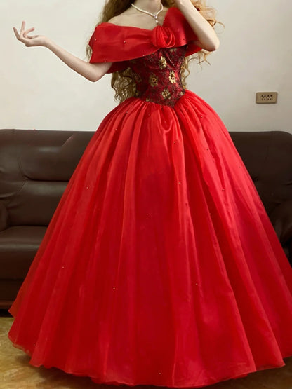 Quinceanera Dress Off Shoulder With Sleeves Red Ball Gown Sweet 15 Gown RB9166