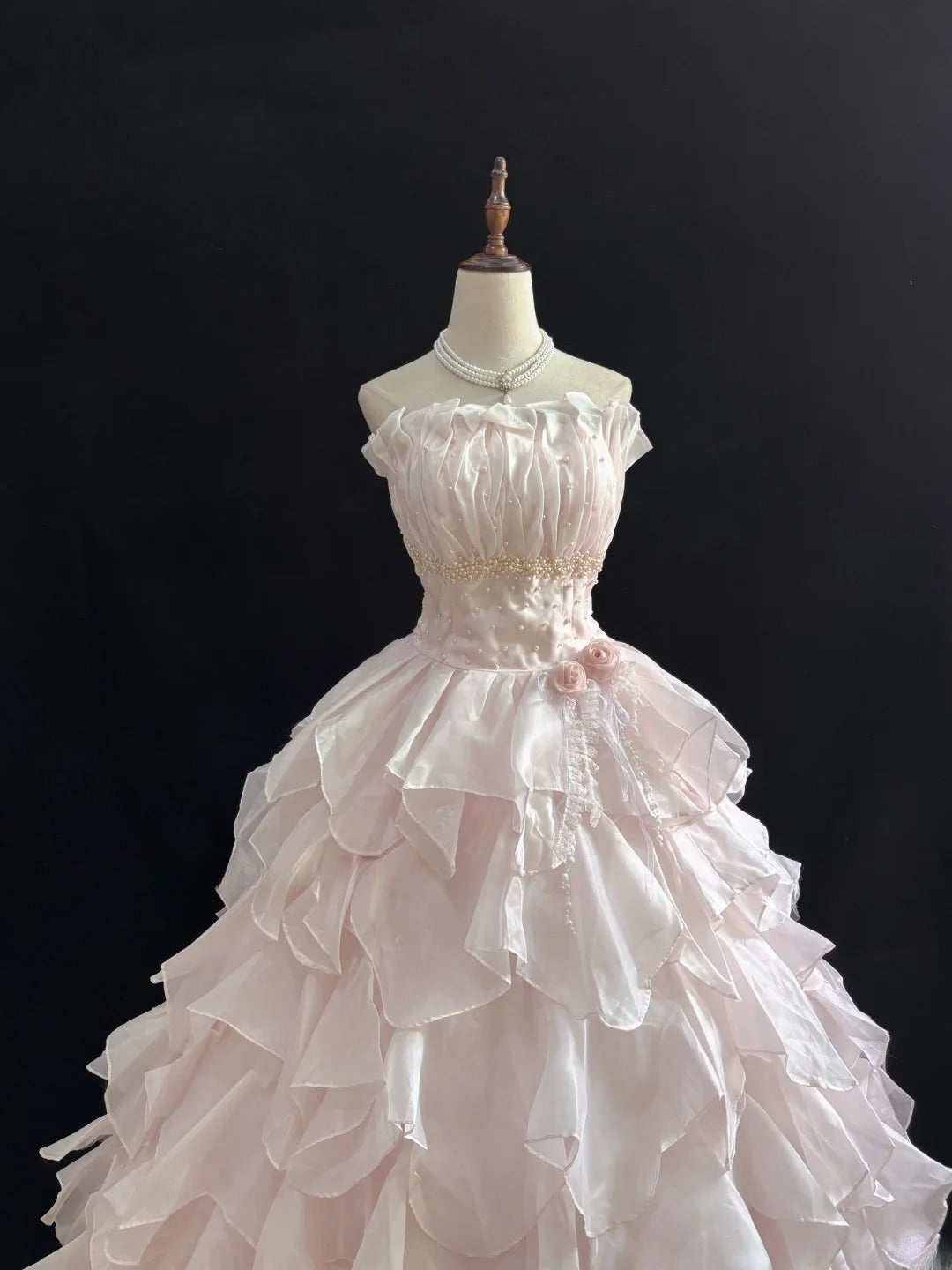 Classy Ball Gowns Strapless Pink Poofy Long With Tiered Layers Quince Dress Sweet 16 inspo Quinceanera Dresses Vestidos De 15 anos RB7650