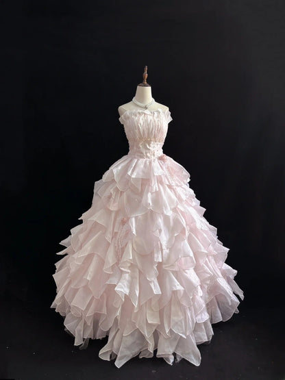 Classy Ball Gowns Strapless Pink Poofy Long With Tiered Layers Quince Dress Sweet 16 inspo Quinceanera Dresses Vestidos De 15 anos RB7650