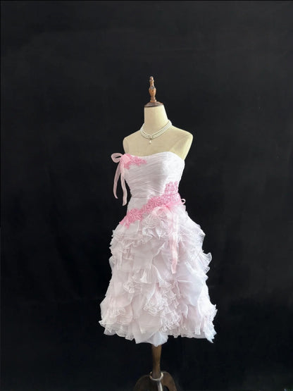 Cute Homecoming Dresses Ball Gown Knee Length Strapless Pink Birthday Cocktail Dress Ideas Outfits RB7651