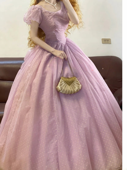 Quinceanera Dress Square Neck Lilac Polks Dots With Sleeves Ball Gown Sweet 15 Gown RB9167