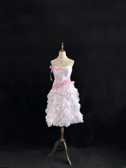 Cute Homecoming Dresses Ball Gown Knee Length Strapless Pink Birthday Cocktail Dress Ideas Outfits RB7651
