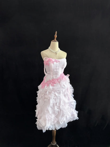 Cute Homecoming Dresses Ball Gown Knee Length Strapless Pink Birthday Cocktail Dress Ideas Outfits RB7651