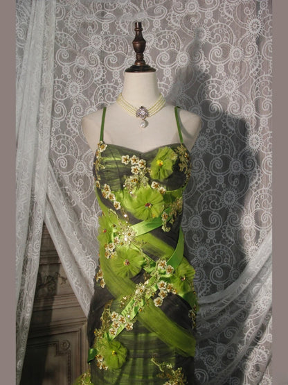 Classy Prom Dresses 1950s Mermaid Spaghetti Straps Green Tulle Long Parties Gowns Evening Dress AS252