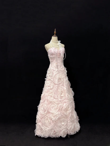 Modest Mermaid Sweetheart Pink With 3D Flowers Long Prom Dress Formal Outfits Evening Night Dresses RB7654