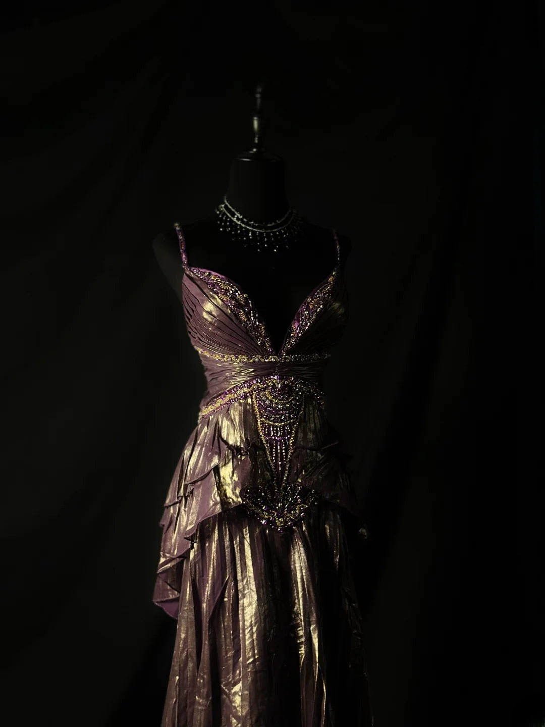 Vintage 90s Prom Dresses A Line Spaghetti Strap Purple Taffeta Tiered Layers With Cape Party Gown Formal Outfits RB6106