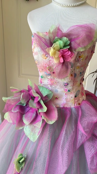Elegant Sweet 16 Dress Long Strapless Pink With Flowers Ball Gown Sweet Sixteen Party Birthday Dresses RC0595
