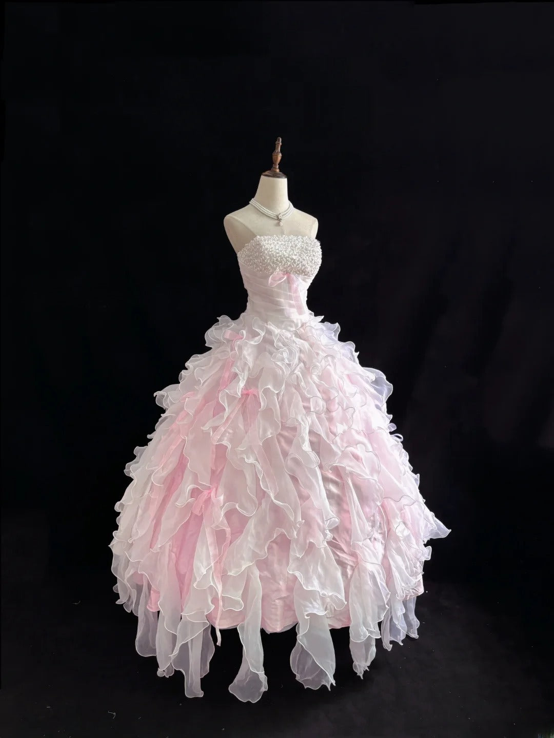 Classy Ball Gowns Strapless Pink Poofy Long With Tiered Layers Quince Dress Sweet 16 inspo Quinceanera Dresses Vestidos De 15 anos RB7656