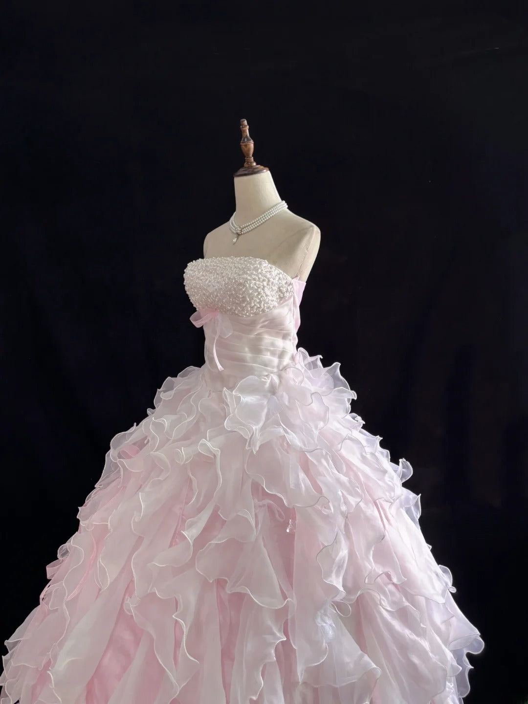 Classy Ball Gowns Strapless Pink Poofy Long With Tiered Layers Quince Dress Sweet 16 inspo Quinceanera Dresses Vestidos De 15 anos RB7656
