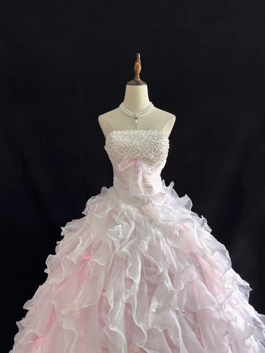 Classy Ball Gowns Strapless Pink Poofy Long With Tiered Layers Quince Dress Sweet 16 inspo Quinceanera Dresses Vestidos De 15 anos RB7656