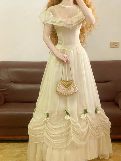 Prom Dress Elegant Scoop Neck White Tulle Floor Length Formal Evening Gown for Women Graduation Party RB9248