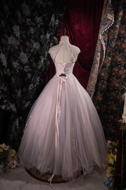 Sophisticated Ball Gown High Neck Pink Tulle Long With Sleeves Quince Dress Impress Party Gowns Sweet 16 Outfits RB8516