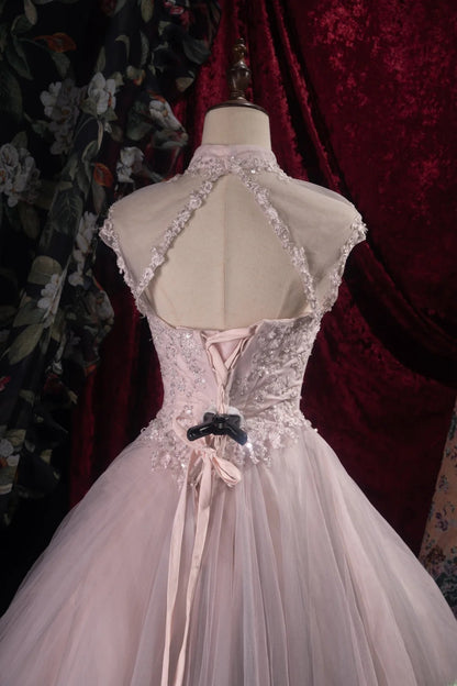 Sophisticated Ball Gown High Neck Pink Tulle Long With Sleeves Quince Dress Impress Party Gowns Sweet 16 Outfits RB8516
