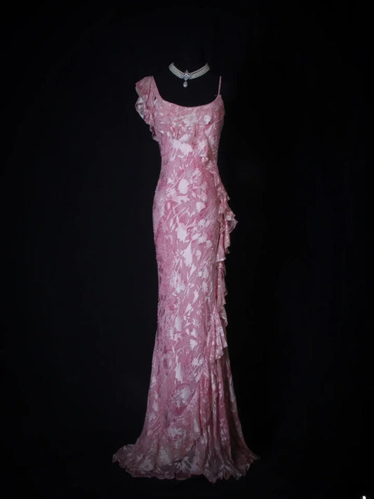Vintage Prom Dresses Aesthetic Mermaid Pink Lace 2000s Semi Formal Inspo Impress Long Party Formal Gown For Teens High Schools AS259