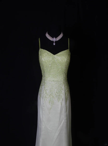 Shinning Mermaid Spaghetti Straps White Green Ombre Chiffon Long Prom Dresses Impress 18th Birthday Outfits Prom Gown AS260