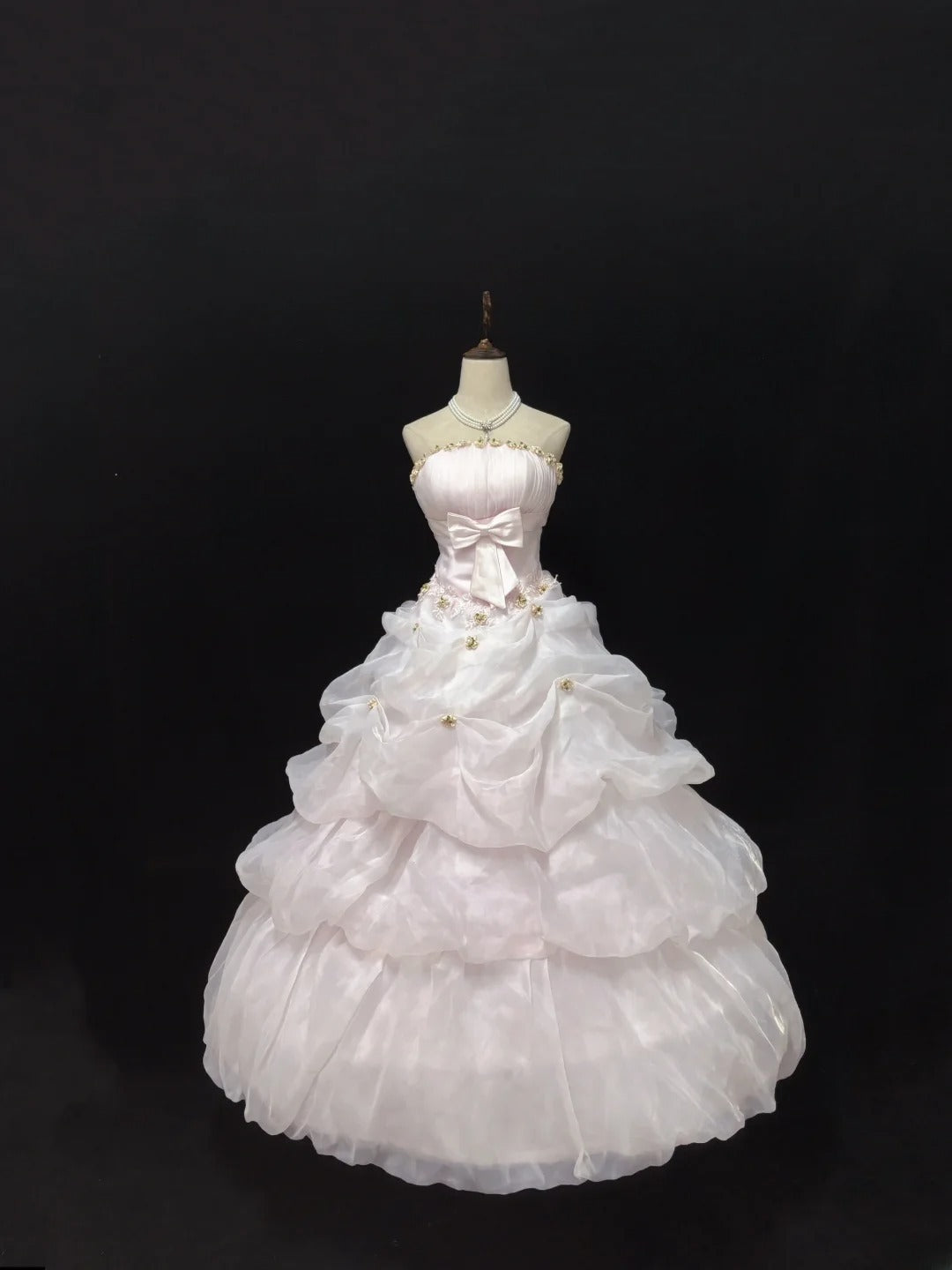Classy Ball Gowns Strapless Pink Poofy Long With Gold Beads Quince Dress Sweet 16 inspo Quinceanera Dresses Vestidos De 15 anos RB7661