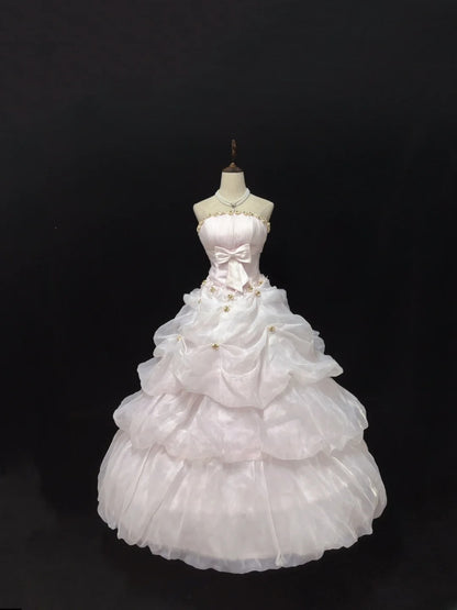 Classy Ball Gowns Strapless Pink Poofy Long With Gold Beads Quince Dress Sweet 16 inspo Quinceanera Dresses Vestidos De 15 anos RB7661