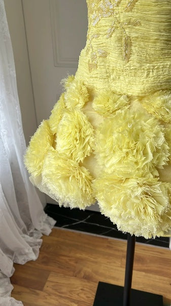 Hoco Dress Ball Gown Strapless Yellow Flowers Short Homecoming 17th Birthday Party Dress RC0599