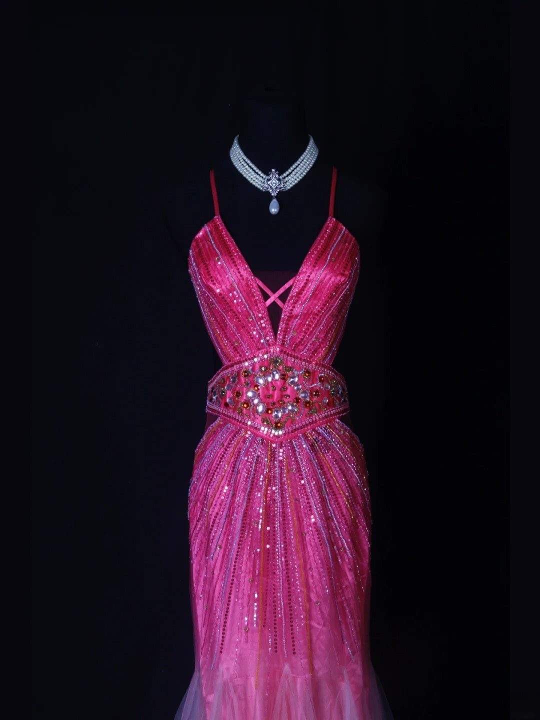 Shinning Mermaid Spaghetti Straps Hot Pink Backless Beaded Bodice Long Prom Dresses Impress 18th Birthday Outfits Prom Gown AS262