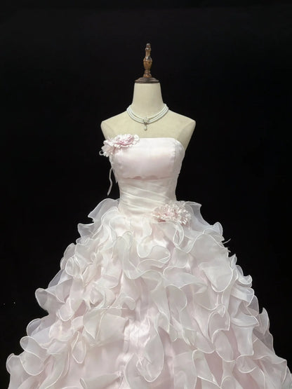 Classy Ball Gowns Strapless Pink Poofy Long With Tiered Layers Quince Dress Sweet 16 inspo Quinceanera Dresses Vestidos De 15 anos RB7662