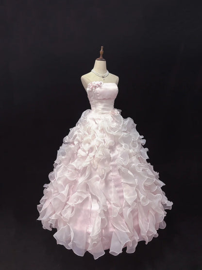 Classy Ball Gowns Strapless Pink Poofy Long With Tiered Layers Quince Dress Sweet 16 inspo Quinceanera Dresses Vestidos De 15 anos RB7662