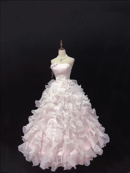 Classy Ball Gowns Strapless Pink Poofy Long With Tiered Layers Quince Dress Sweet 16 inspo Quinceanera Dresses Vestidos De 15 anos RB7662