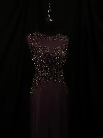 Beautiful Prom Dresses Mermaid Scoop Purple With Beading Crystals Long Formal Outfits RB6109