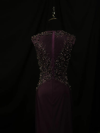 Beautiful Prom Dresses Mermaid Scoop Purple With Beading Crystals Long Formal Outfits RB6109