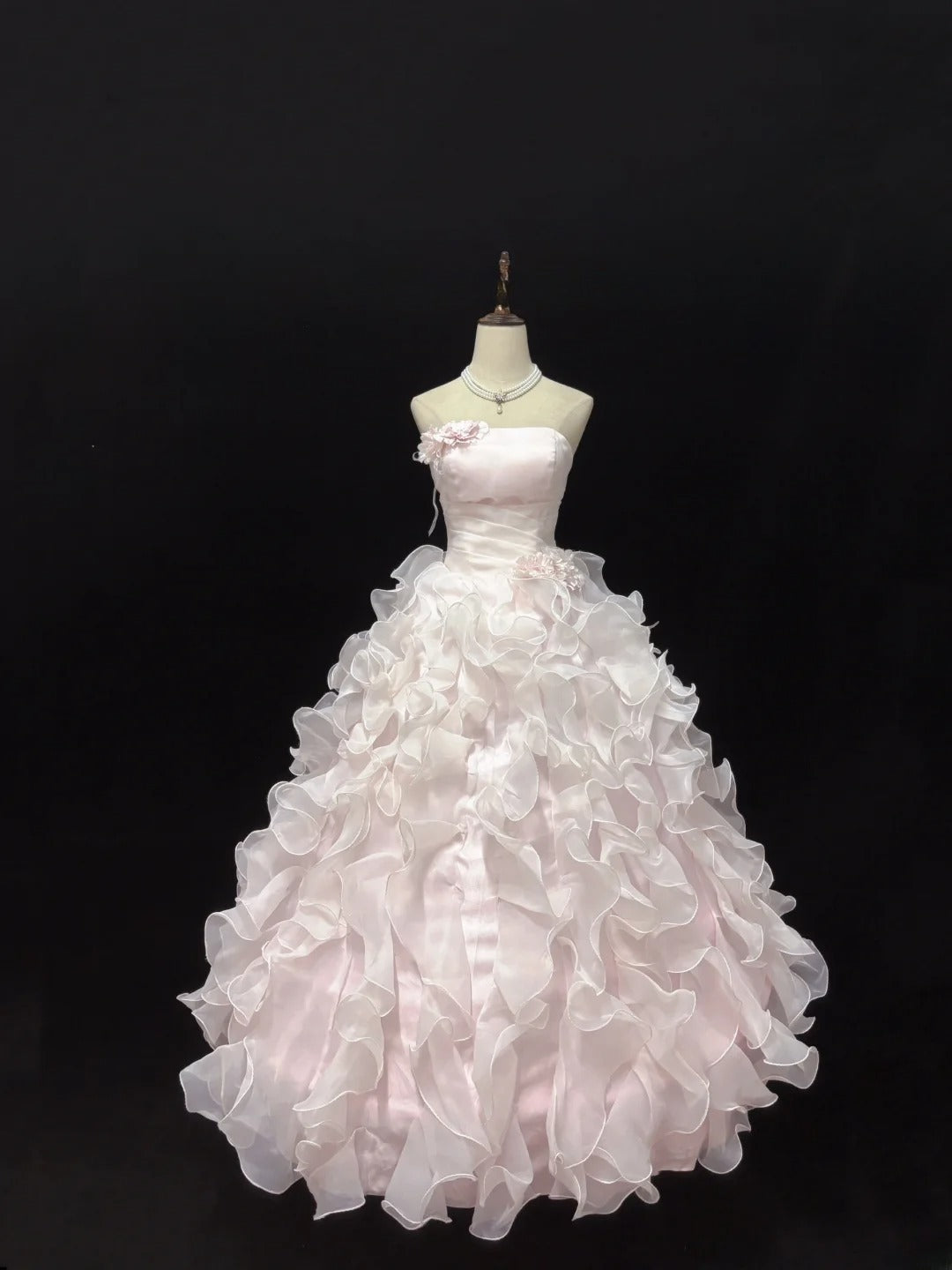 Classy Ball Gowns Strapless Pink Poofy Long With Tiered Layers Quince Dress Sweet 16 inspo Quinceanera Dresses Vestidos De 15 anos RB7662