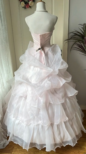Cute Sweet 16 Dress Long Strapless Pink With Tiered Layers Ball Gown Sweet Sixteen Party Birthday Dresses RC0601