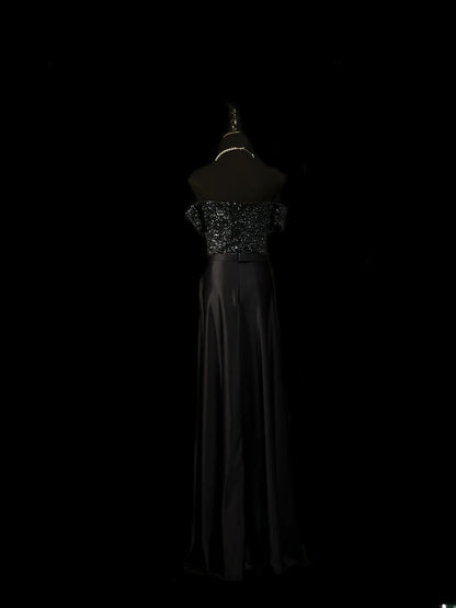 Vintage 90s Prom Dresses A line Off The Shoulder Black Satin With Cape Party Gown Formal Outfits RB6110
