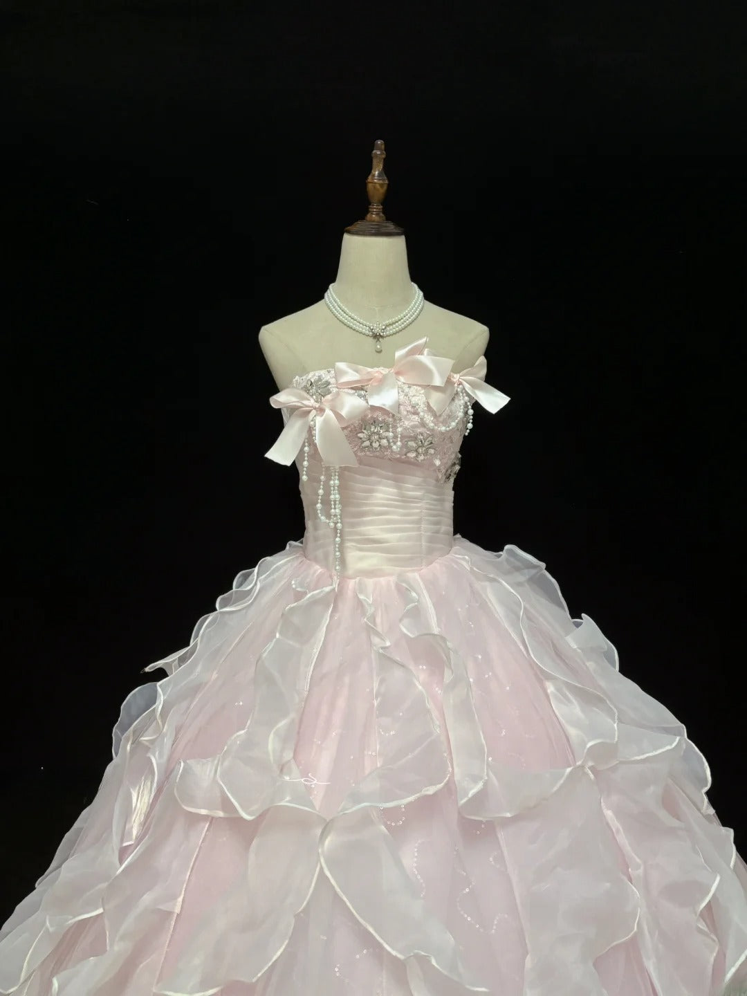 Classy Ball Gowns Strapless Light Pink Poofy Long With Tiered Layers Bow Quince Dress Sweet 16 inspo Quinceanera Dresses Vestidos De 15 anos RB7664
