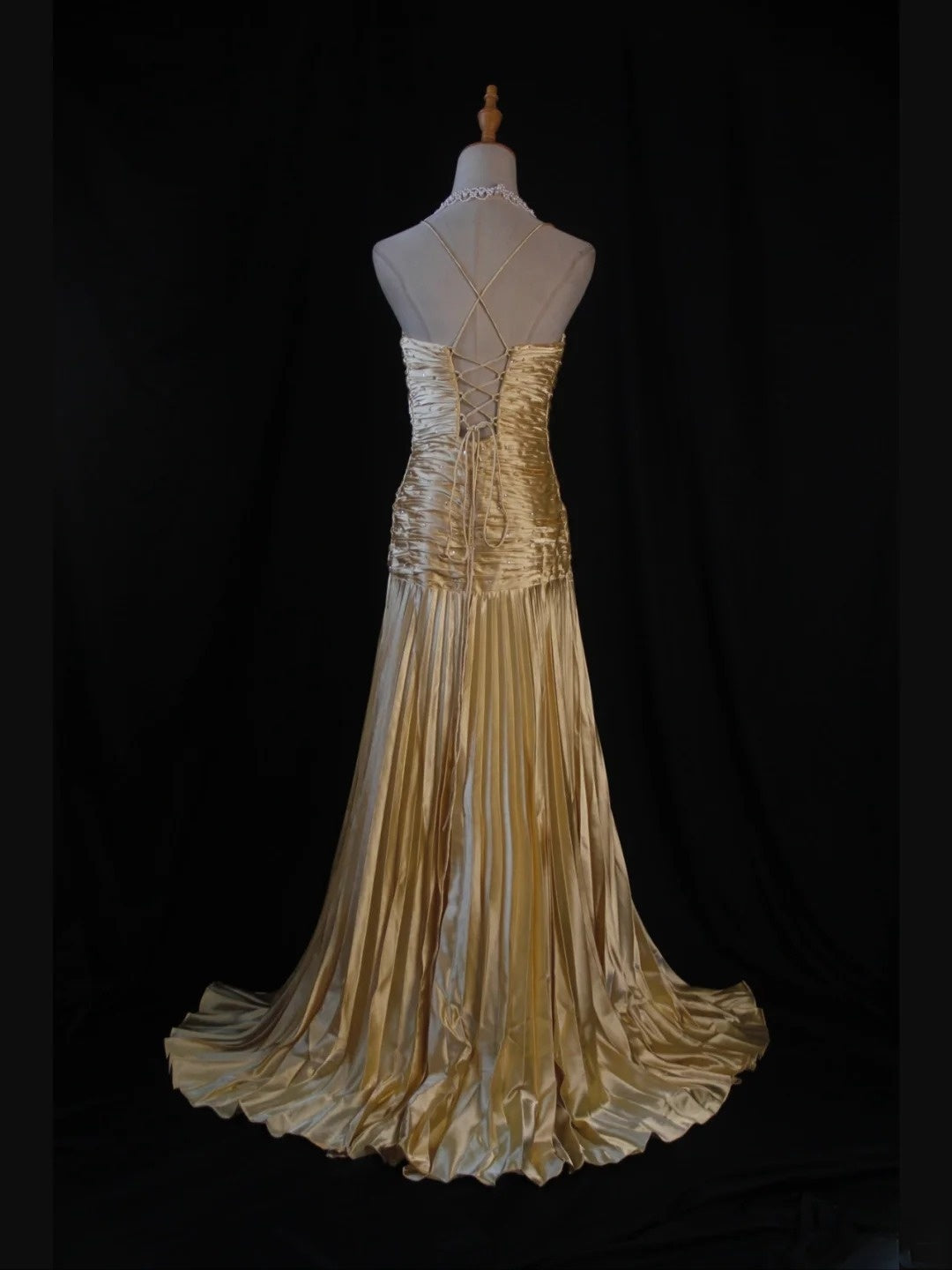 Vintage Mermaid Spaghetti Straps Gold Beaded Bodice Satin Prom Dresses Impress 18th Birthday Outfits Prom Gown AS265