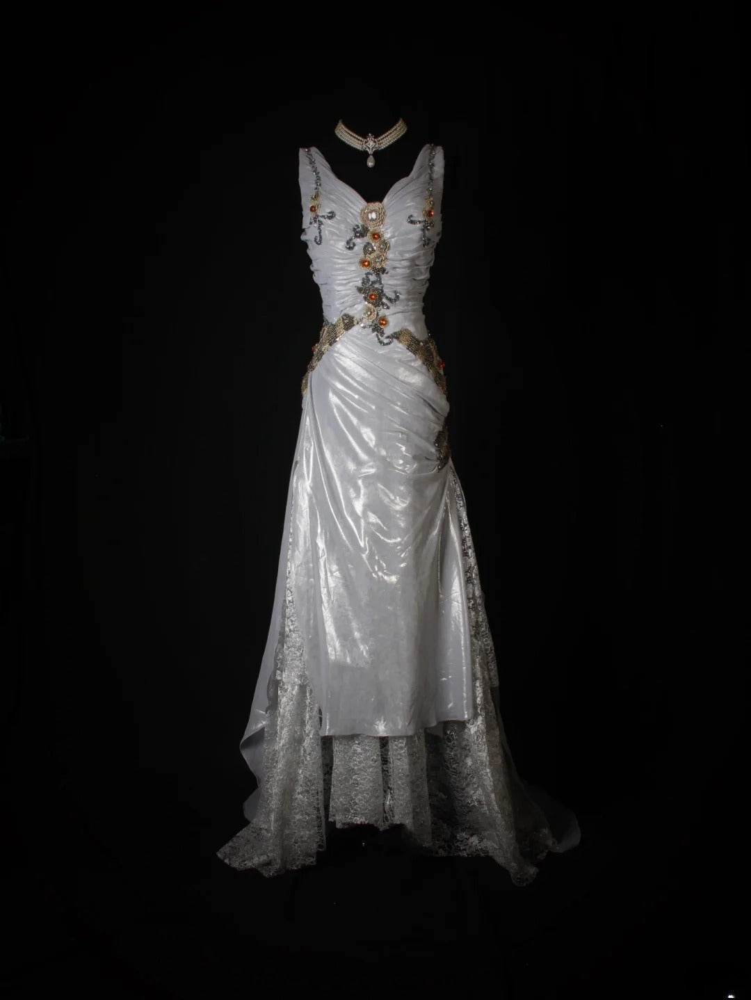 Vintage Mermaid V Neck Silver Gray Lace Beaded Bodice Organza Prom Dresses Impress 18th Birthday Outfits Prom Gown AS266