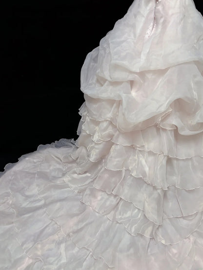 Cute Ball Gowns Strapless Light Pearl Pink Poofy Long With Lace Bow Quince Dress Sweet 16 inspo Quinceanera Dresses Vestidos De 15 anos RB7666