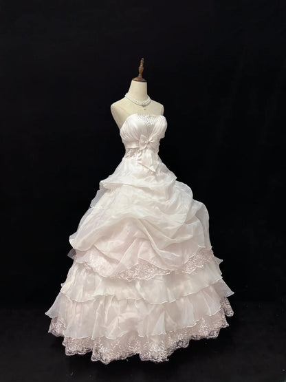 Cute Ball Gowns Strapless Light Pearl Pink Poofy Long With Lace Bow Quince Dress Sweet 16 inspo Quinceanera Dresses Vestidos De 15 anos RB7666