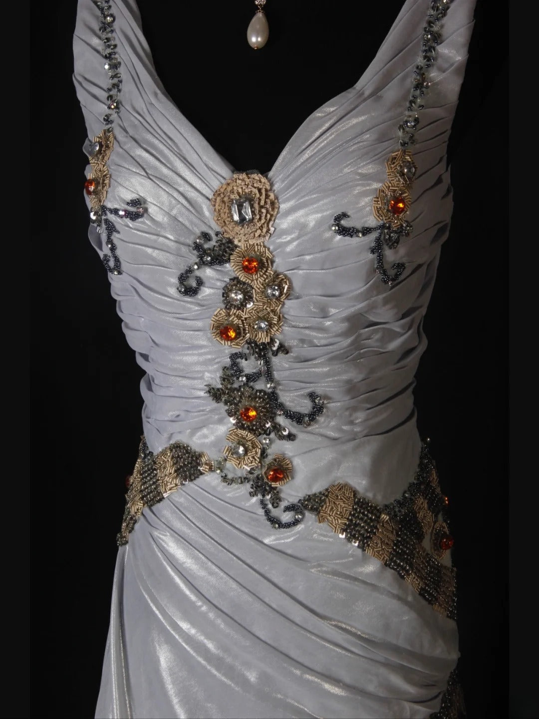 Vintage Mermaid V Neck Silver Gray Lace Beaded Bodice Organza Prom Dresses Impress 18th Birthday Outfits Prom Gown AS266
