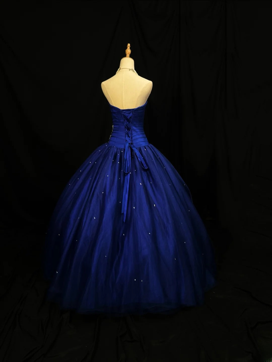 Pretty Ball Gown Sweetheart Royal Blue Tulle With Appliqued Corset Fitted Long 15 Quinceanera Dresses Photo Ideas Formal Outfit RB6113
