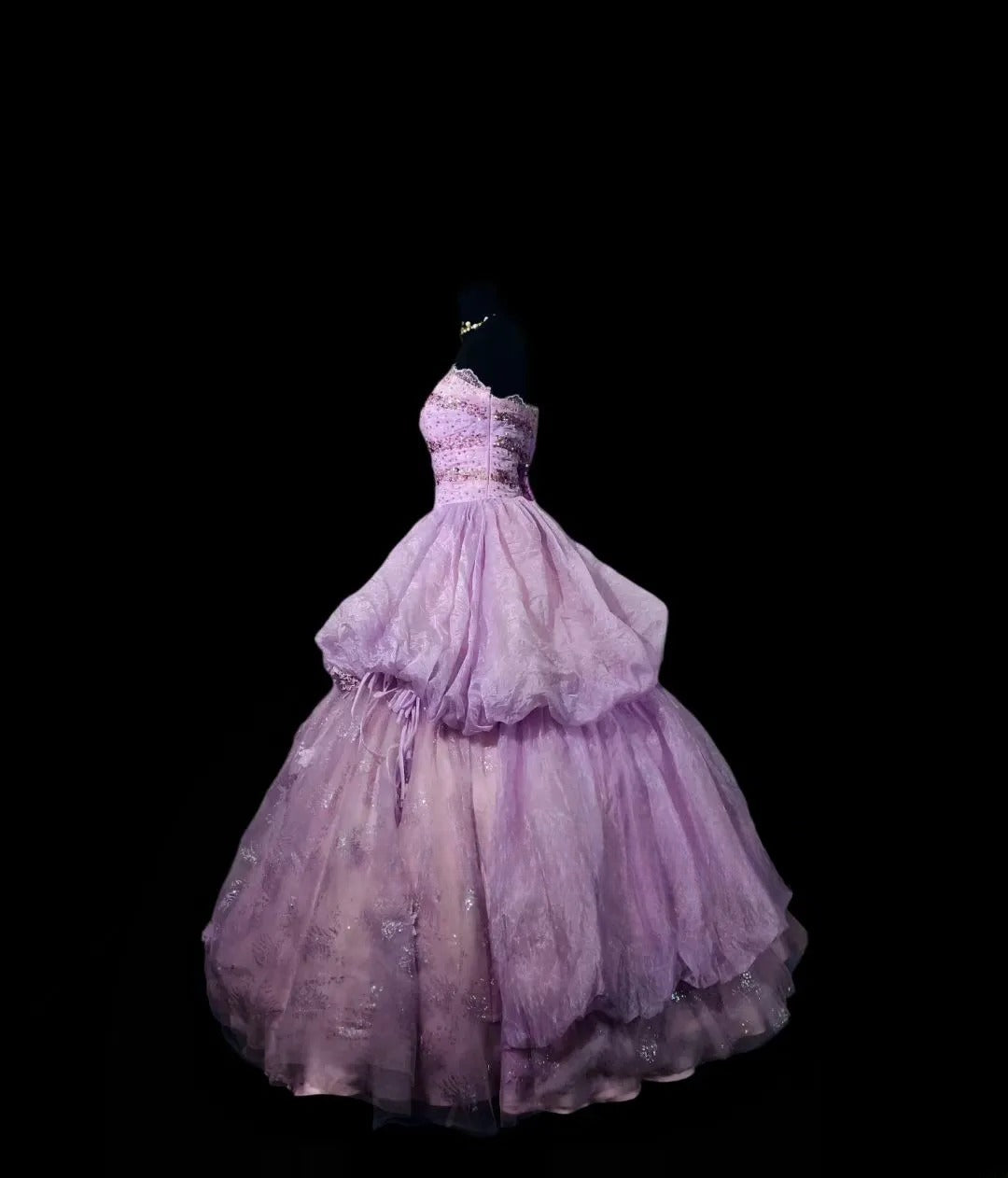 Modest Ball Gown Strapless Lilac Long Quinceanera Dresses With Beaded For Sweet 15 15 Anos Celebration Birthday Formal Gown RB8891