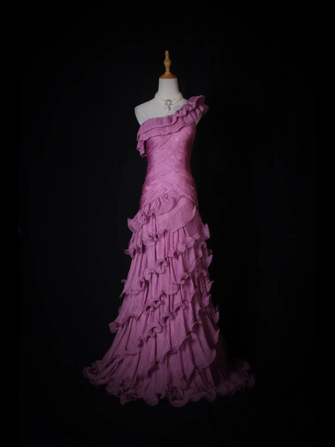 Vintage Mermaid One Shoulder Pink Tiered Layers Bodice Long Prom Dresses Impress 18th Birthday Outfits Prom Gown AS268