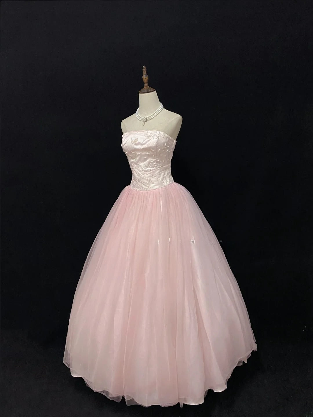 Cute Ball Gowns Strapless Tulle Pink Poofy Long With Beading Quince Dress Sweet 16 inspo Quinceanera Dresses Vestidos De 15 anos RB7669