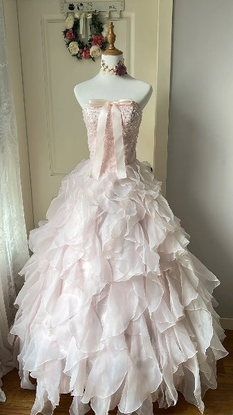Sweet 15 Quinceanera Dress Ball Gown Strapless Pink With Tiered Layers Long 15th Birthday Outfits RC0606