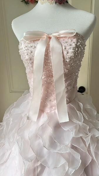 Sweet 15 Quinceanera Dress Ball Gown Strapless Pink With Tiered Layers Long 15th Birthday Outfits RC0606