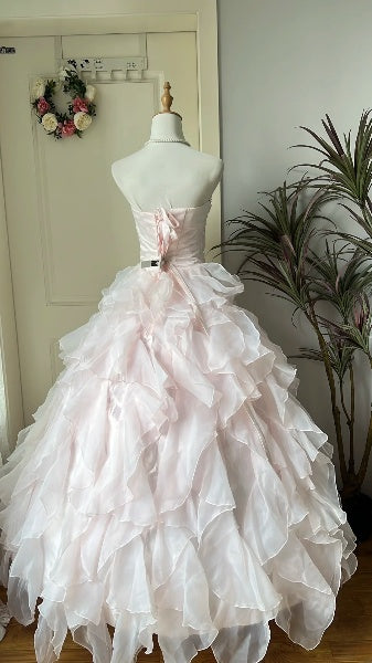 Sweet 15 Quinceanera Dress Ball Gown Strapless Pink With Tiered Layers Long 15th Birthday Outfits RC0606