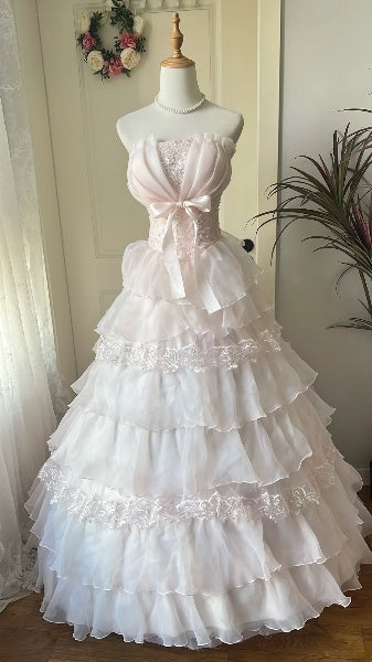 Sweet 15 Quinceanera Dress Ball Gown Strapless Pink With Tiered Layers Long 16th Birthday Outfits RC0607