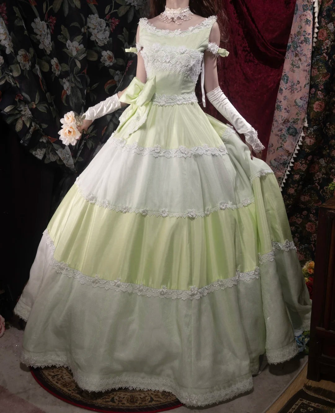 Cute Ball Gown Formal Events Scoop Green With Appliqued Quince Dress Long Quinceanera Dresses Birthday Outfits RB8522