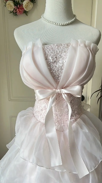 Sweet 15 Quinceanera Dress Ball Gown Strapless Pink With Tiered Layers Long 16th Birthday Outfits RC0607